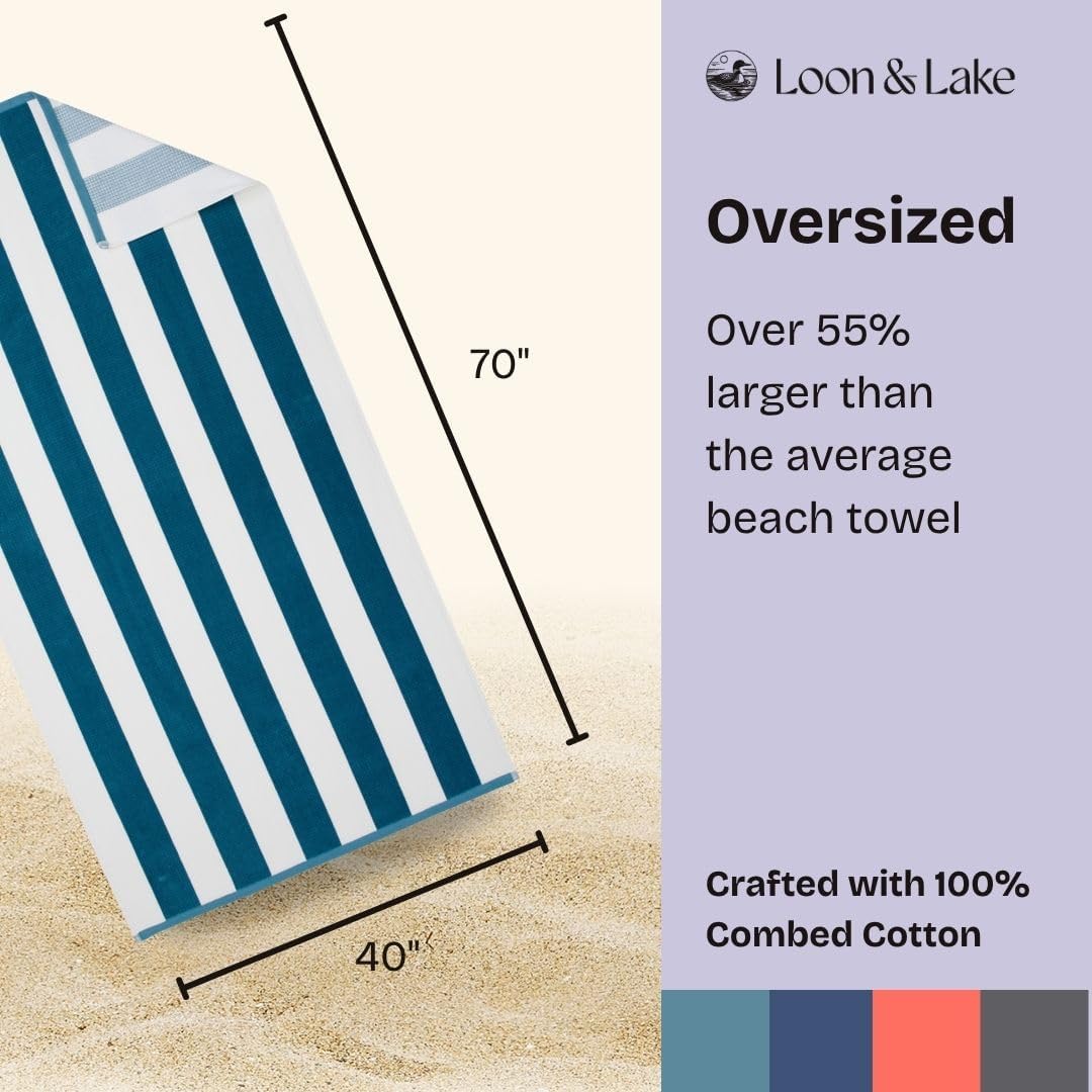 Loon & Lake Sand Resistant Beach Towels Set of 2 | Waffle Weave Reverse to Classic Plush Velour | 2 Pack 30" x 60" | Crafted from 100% Combed Cotton | Wolfeboro Collection - Adriatic Blue - Image 4