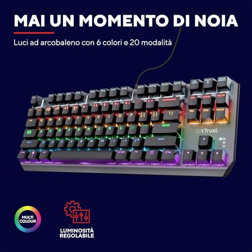 GXTrust 834 Callaz Tastiera Meccanica TKL Compatta, Layout Italiano QWERTY, Switch Meccanici Outemu, Illuminazione Onda Arcobaleno, USB Tastiera Gaming per PC, Laptop, Portatile - Nero - Tastiera gaming - Immagine 3