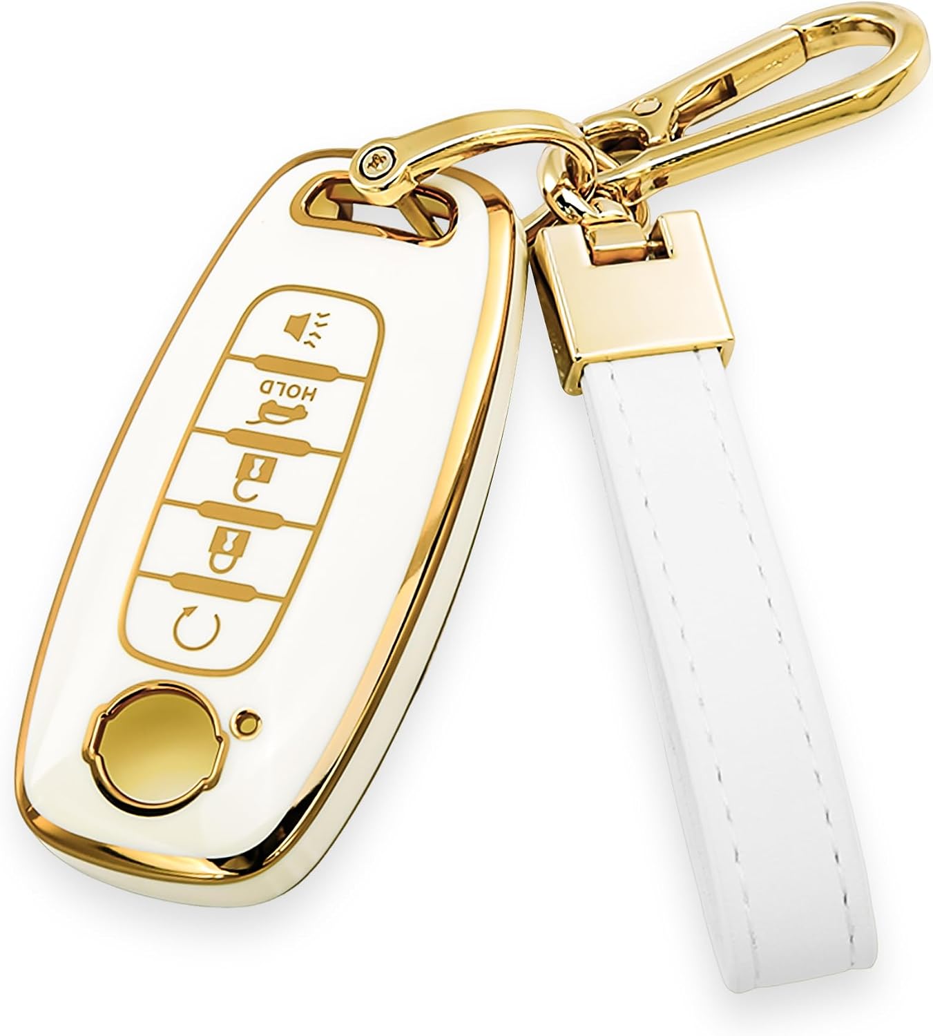 Key fob Cover for Nissan Accessories Keychain keyshell Ring case Compatible with 2023-2024 SL Rogue Pathfinder Protector（White）