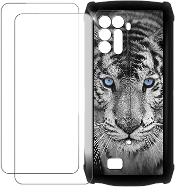 Compatible with Ulefone Power Armor 13 Case Colorful Custom Cover with 2 Pack Tempered Glass Screen Protectors - Shockproof Scratch-Resistant Tiger
