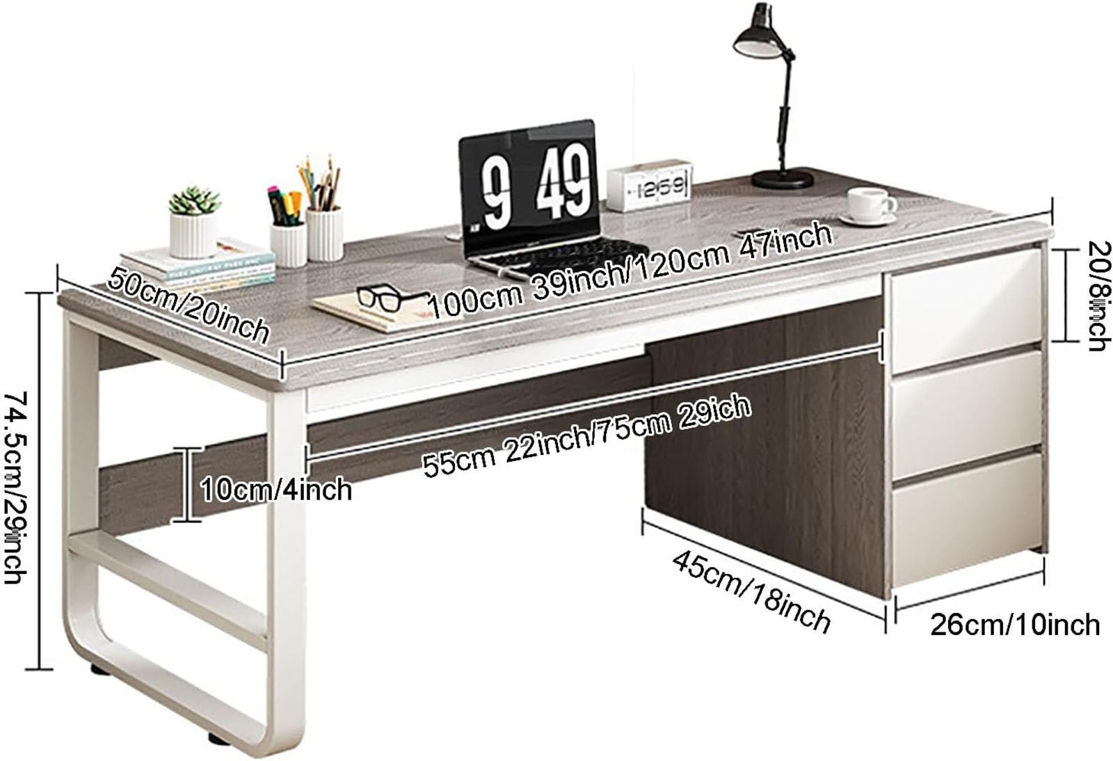 Tavolo extra lungo con ripiano per armadietto, robusto tavolo da scrittura e gioco per casa e ufficio, marrone, 100 x 50 x 75 cm, soluzione perfetta per studio e postazione di lavoro