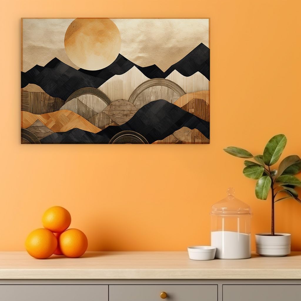 Canvas for Living room. Lunar Harmony: A Serene Nighttime Symphony in Black and Gold, 27 x 18 inch Canvas Wall Art - Modern Home Decor - 69x46 cm (27x18 inch)