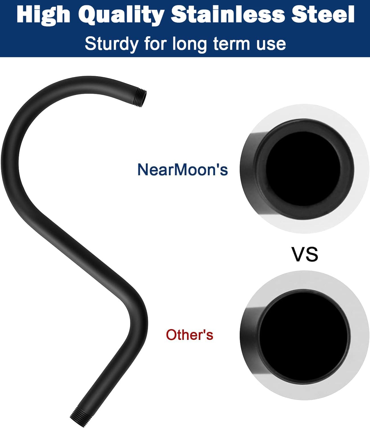 NearMoon High Rise S Shape Shower Extension Arm, Shower Head Extender Shower Arm with Flange, Standard 1/2" Connection- Bathroom Accessory, 13 Inch(Matte Black)