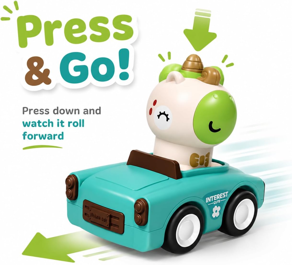 Press to Go Friction Inertia Car, Unicorn Toy Cars for Boys Girls | Animal Racing Cars Toys for Kids, Play Figure Vehicle Set, Birthday Gift for Boy Girl