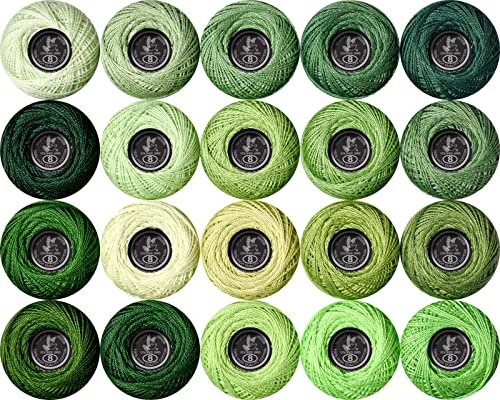 Image of Soft 20 Colors Classic Crochet Thread 20 Pack,100% Cotton (Christmas Green-369-702)