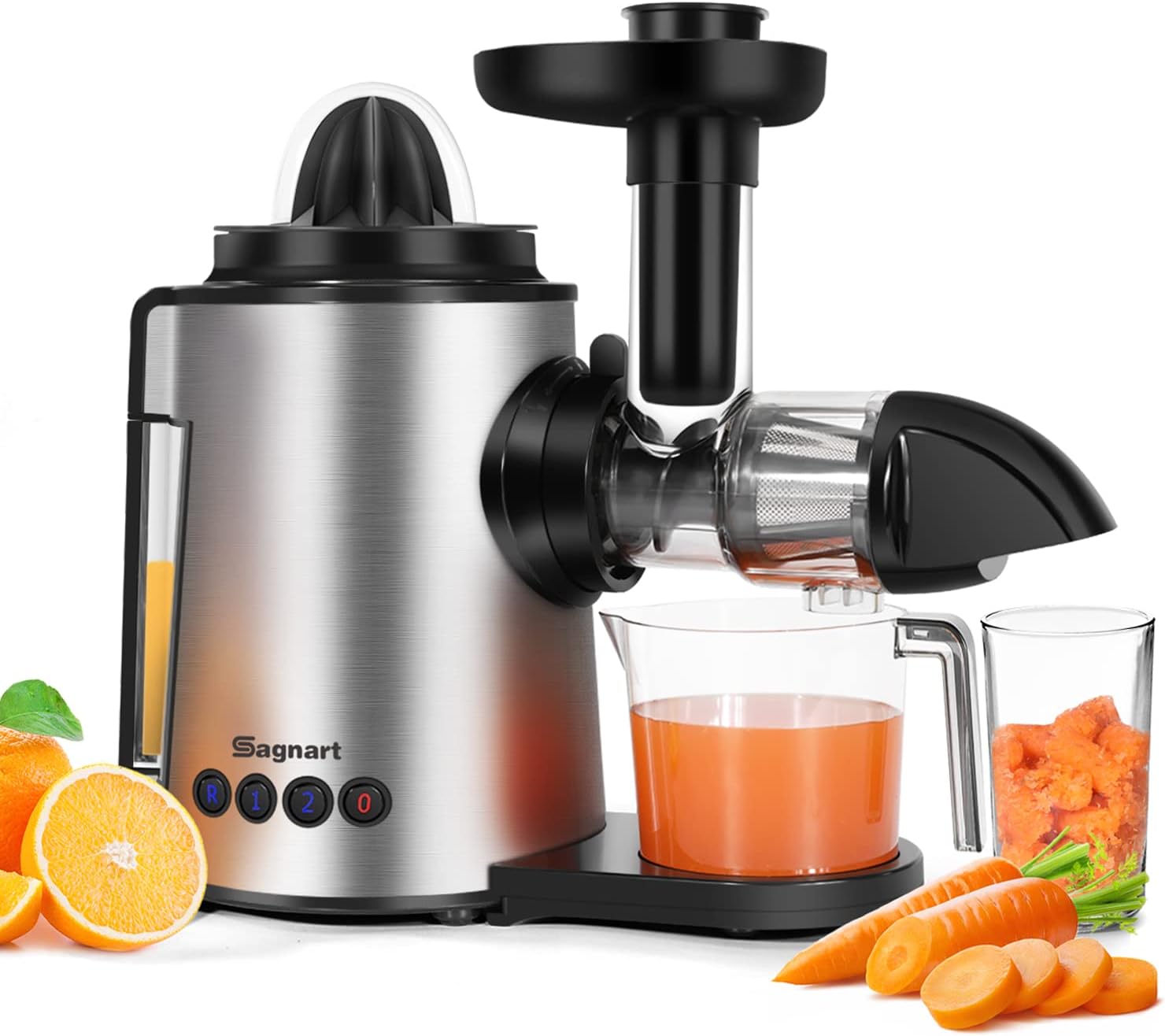 Masticating Juicer,Slow Juicer Extractor, Cold Press Juicer,Reverse Function & Quiet Motor for vegetable and Fruit Carrots,Oranges and Celery Include Juice Cup & Brush
