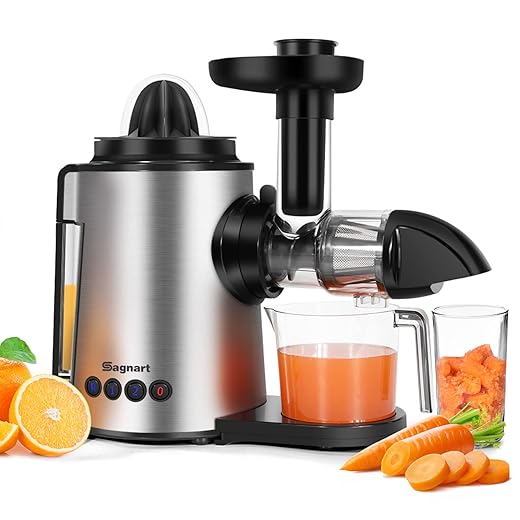 Sagnart Masticating Juicer | Slow Juicer Extractor| Cold Press Juicer| Celery Juicer Machines Easy to Clean | Reverse Function & Quiet Motor for vegetable and Fruit Carrots,Oranges and Celery Include Juice Cup & Brush