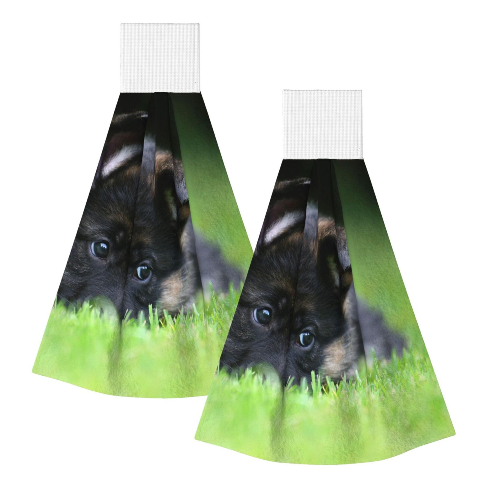 DOPKLNA German Shepherd Puppy Pets Lawn Bokeh Dogs, 2 Pcs Hanging Coral Fiber Hand Towels for Bathroom, Absorbent Kitchen Towels
