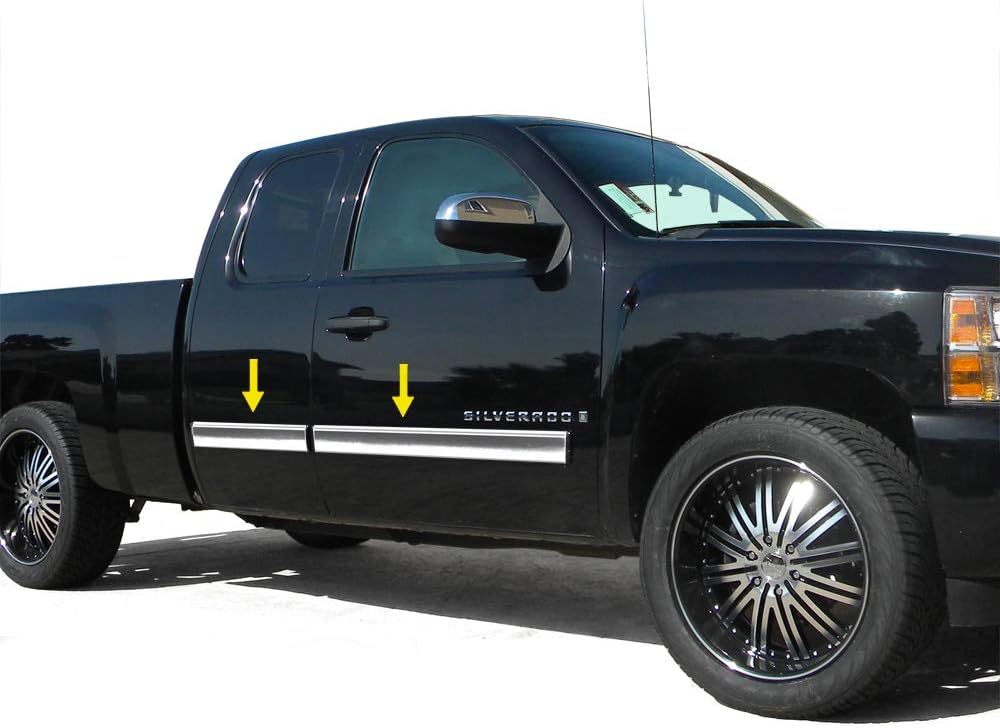 Made in USA! Compatible with 2007-2008 Chevy Silverado Extended Cab Body Side Molding Full 4.25" Wide 4PC Overlay