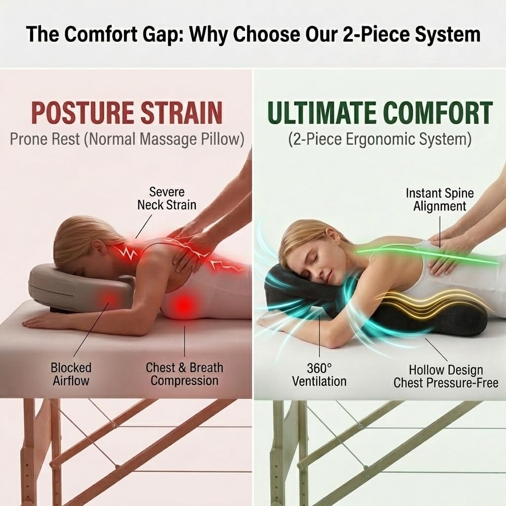 Upgraded Massage Pillow Face Down & Breast Cushion Set, Memory Foam Headrest Bolster for Spa & Home, Chest Support for Stomach Sleepers