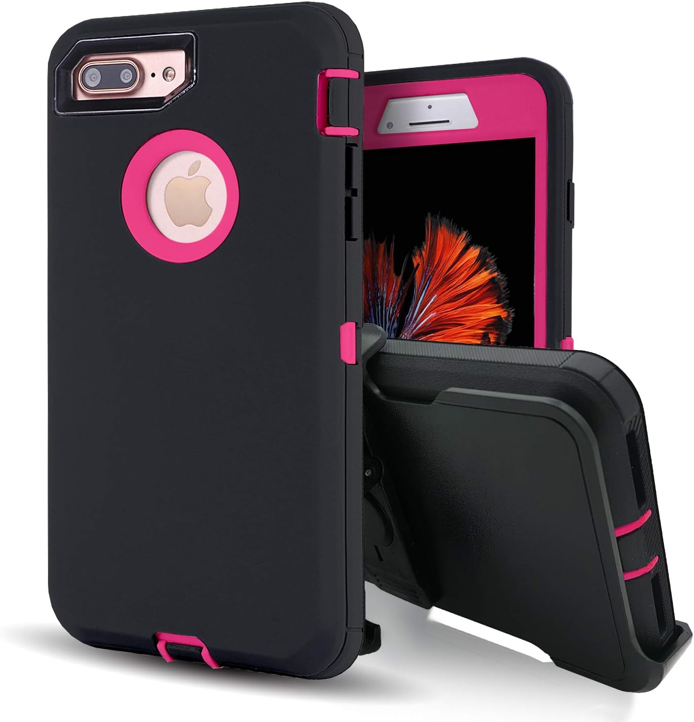 iPhone 8 Plus Case with Screen Protector,iPhone 7 Plus Protective Phone Cases for Men/Women,Vodico Heavy Duty Shockproof Defender Full Body Military Grade Stand Holster Cover with Belt Clip (B Rose)