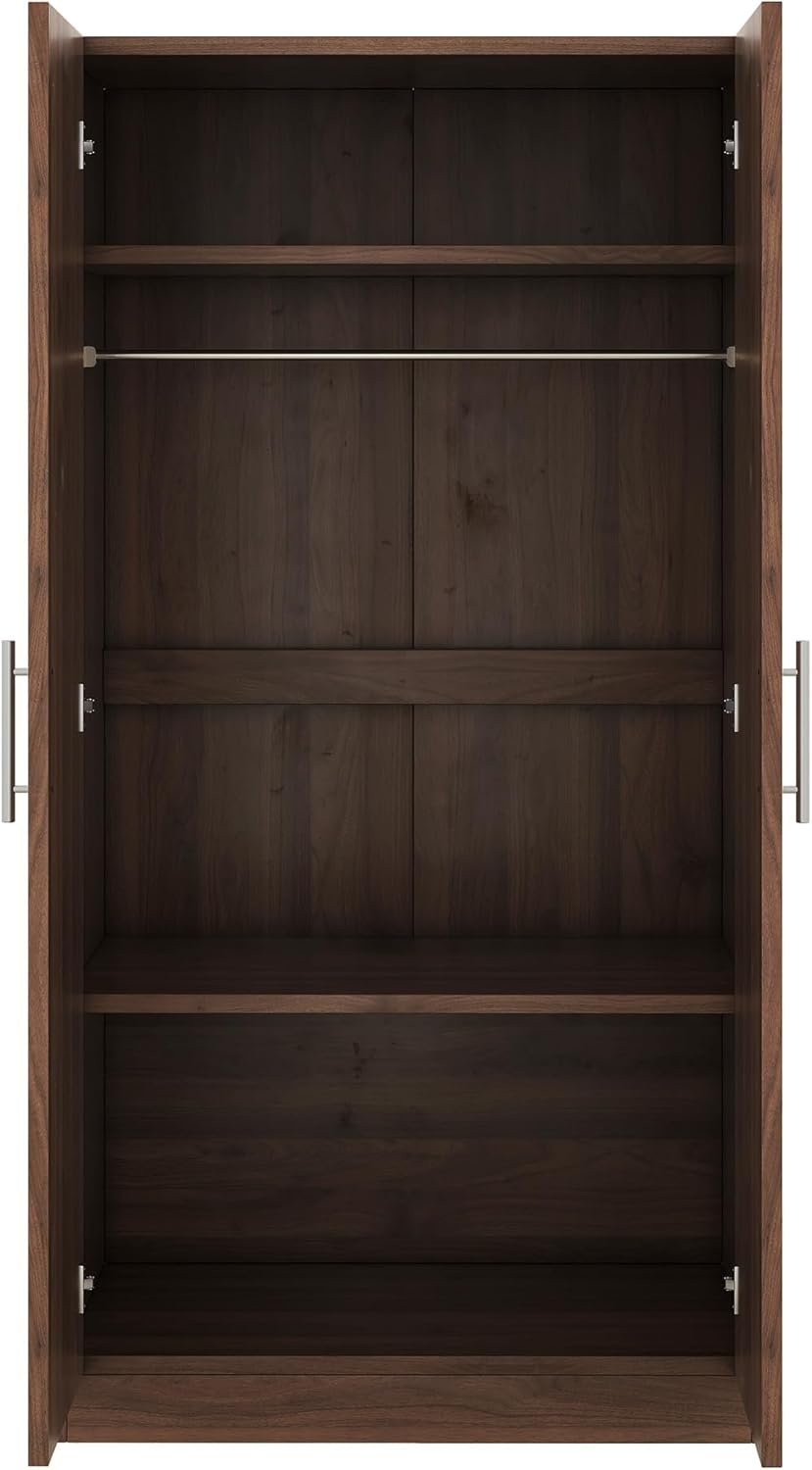 Armoire Wardrobe Closet with 2 Doors, 67.3" H Armoire with Shelves, Wooden Wardrobe Closet for Hanging Clothes, Bedroom Armoires Storage Cabinet with Hanging Rod, Brown
