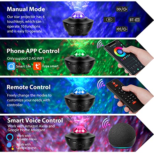 Galaxy Projector Star Projector, Star Night Light Projector For Bedroom With Bluetooth Speaker, Timer, Remote Control, 10 Color Effects, Alexa & Google Assistant Control For Kids Adults #TOP6