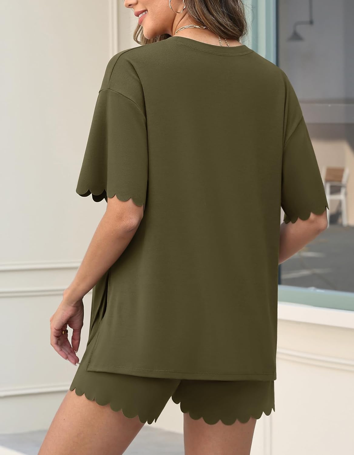 Charmo Two Piece Sets Women Scalloped Maternity Set Vacation Outfits 2026 Side Split Shirt Drawstring Over Belly Short Pocket - Image 4