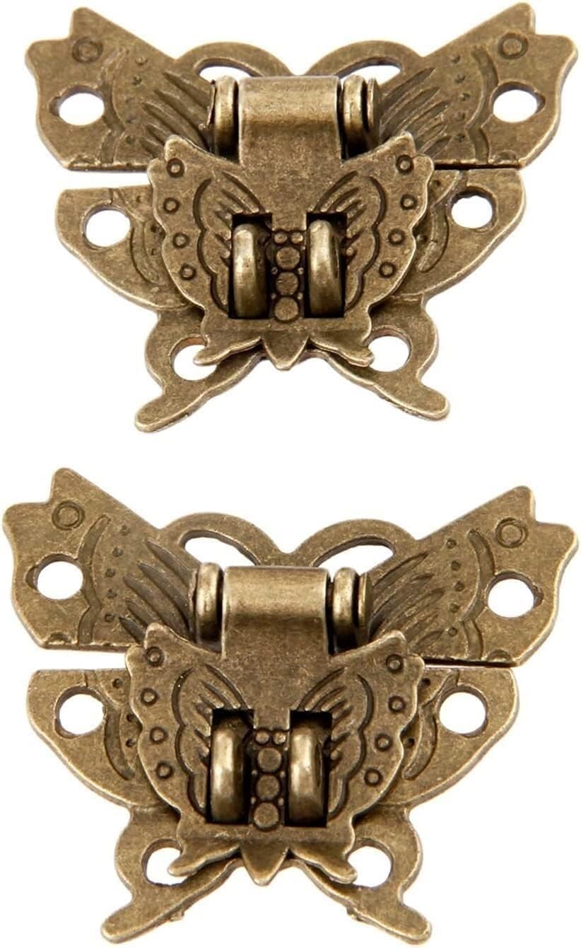 HEAGER Hasp Clasp Lock,Antique Retro Hasp Lock Buckle Hook Eye Latch,2Pcs Retro Vintage Butterfly Door Latch Buckle Jewelry Wooden Cabinet Buckle Lock Furniture Decoration Hardware 39 * 45MM But
