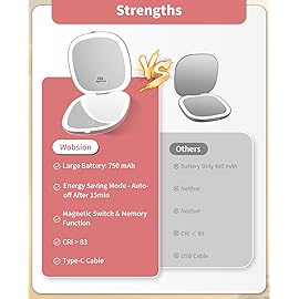 WOBSION Rechargeable Lighted Travel Makeup Mirror,1x/10x Compact Magnifying Mirror with Lights,Portable for Bag,4inch,Gift,Rose Gold