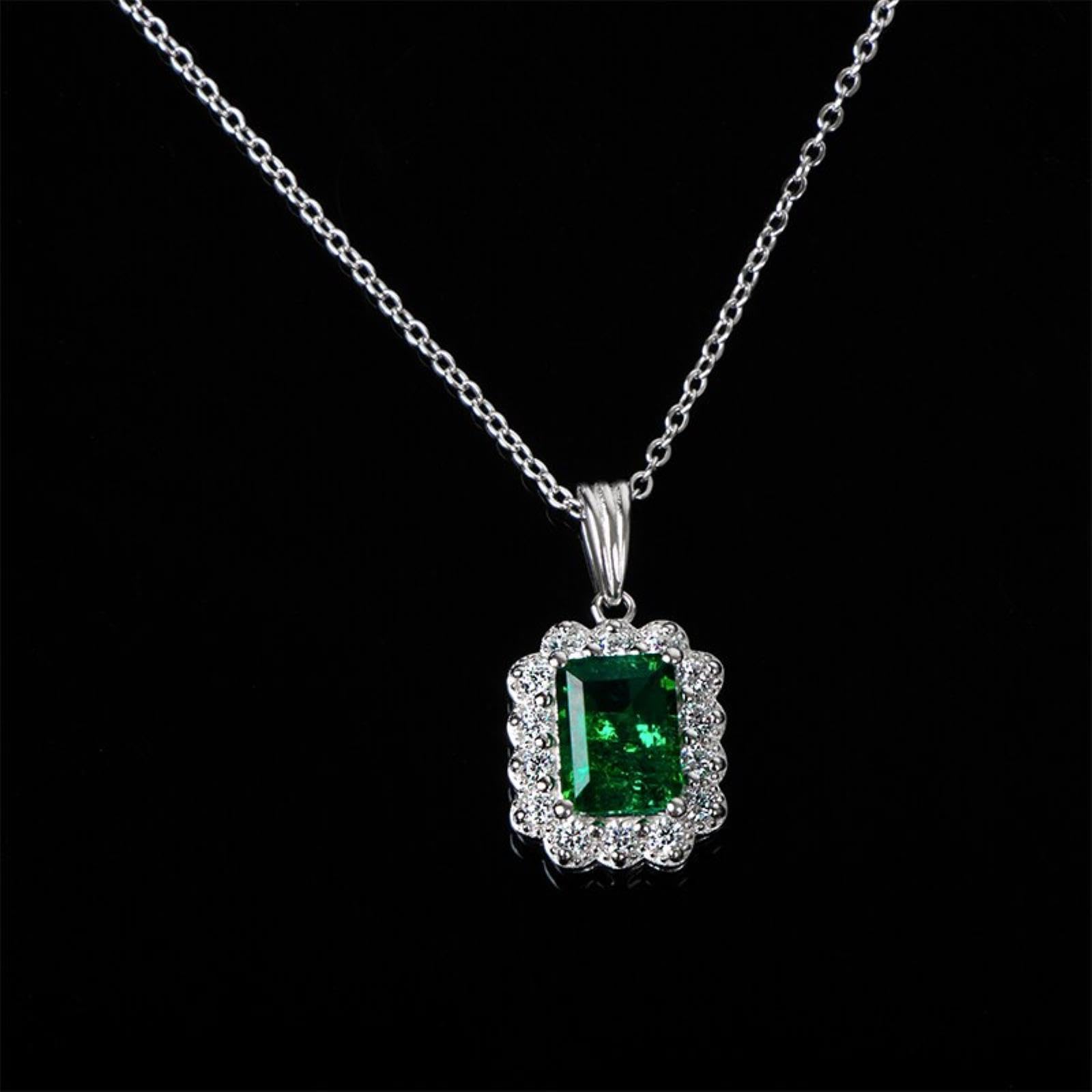 Collana con Ciondolo Smeraldo A Forma di Rettangolo da 1,5 Carati Gioielli in Argento Sterling 925 per Fidanzamento da Donna