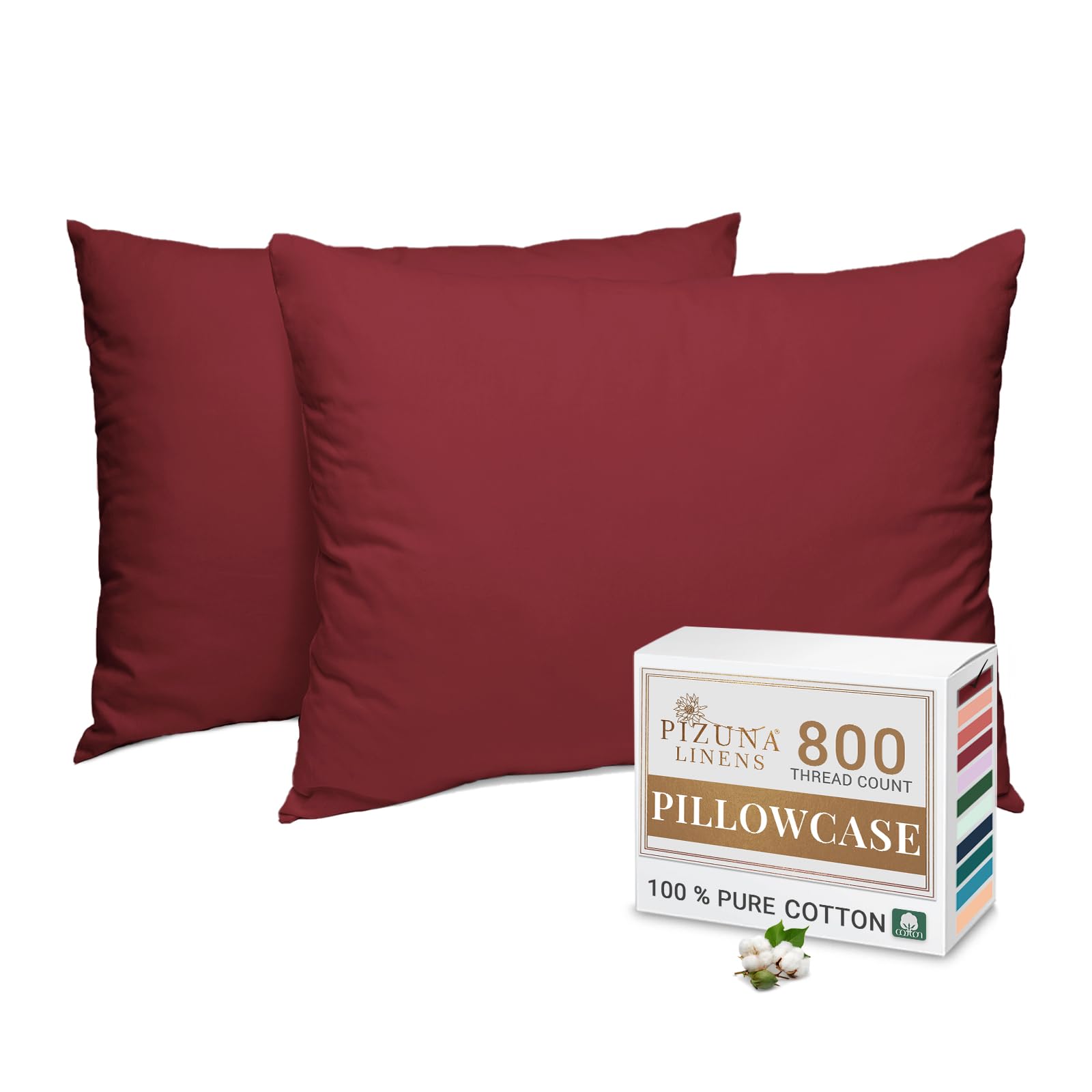 Pizuna Rio Red Luxurious Cotton Housewife Pillowcases 2 Pack 48X74cm, 800 Thread Count Long Staple Combed Cotton Pillow Cover, Crisp Sateen Weave Housewife Pillow Cases (Luxury Pillowcase 2 Pc)