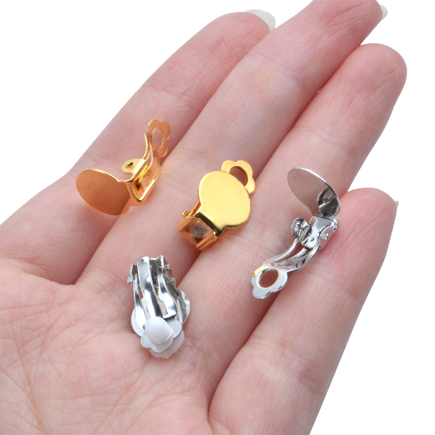 200pcs Round Flat Back Earring Findings Kit - Gold & Silver Tray Clips With White Pad Bases For DIY Jewelry Making - View #10