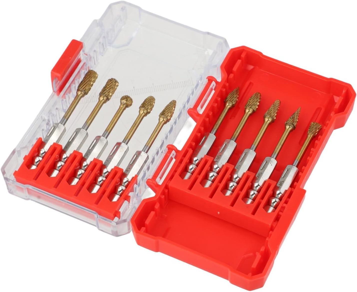 Complete Carbide Burr Tool Set with 10 Pieces for Engraving For Metal, Wood, and Stone, 14inch Shank Size