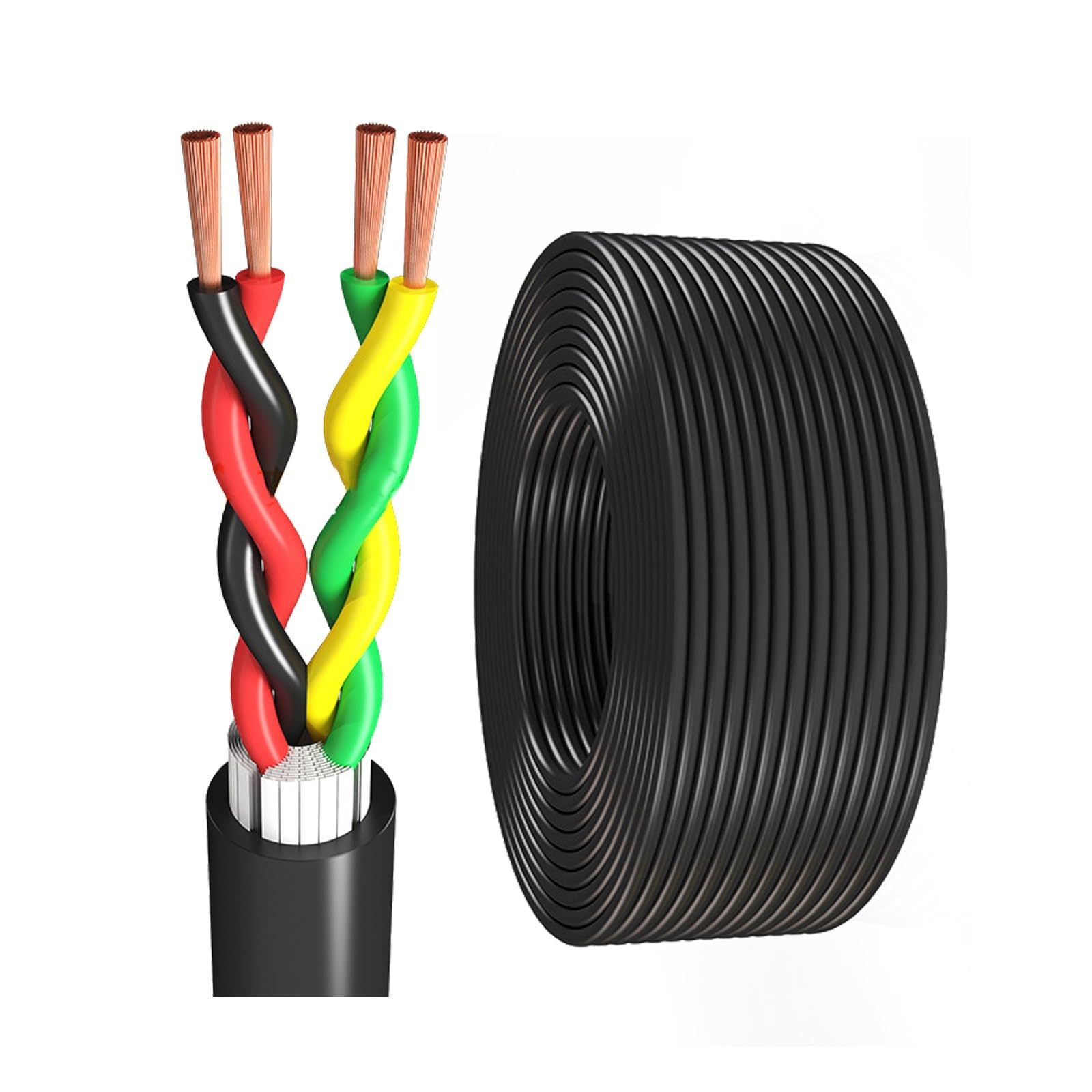 RVVS 4-żyłowa skrętka dwużyłowa, 30-90 stóp, 0,5-1,5 mm² czysta miedź, 300 V(60ft,0.75mm²)