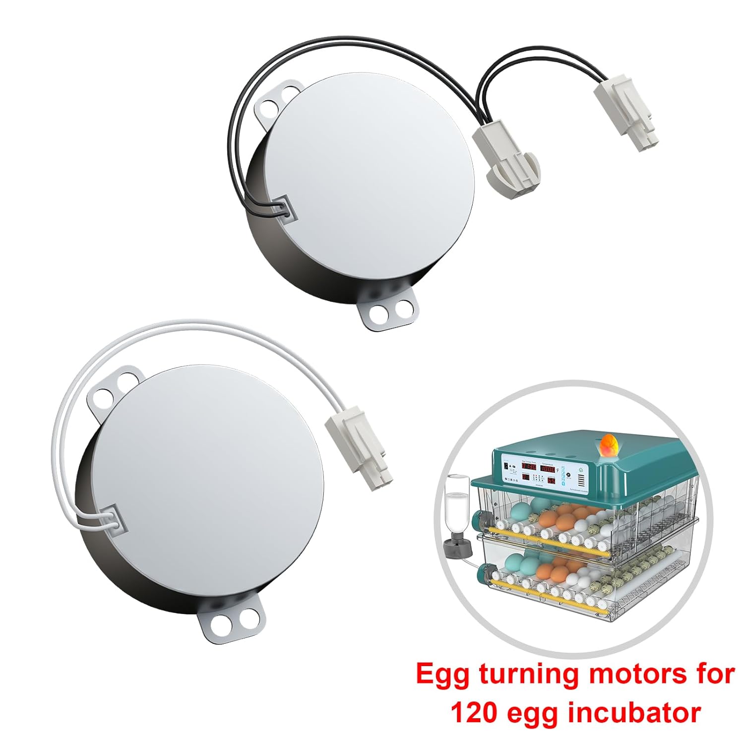 Two egg turning motors with an illustration of an incubator