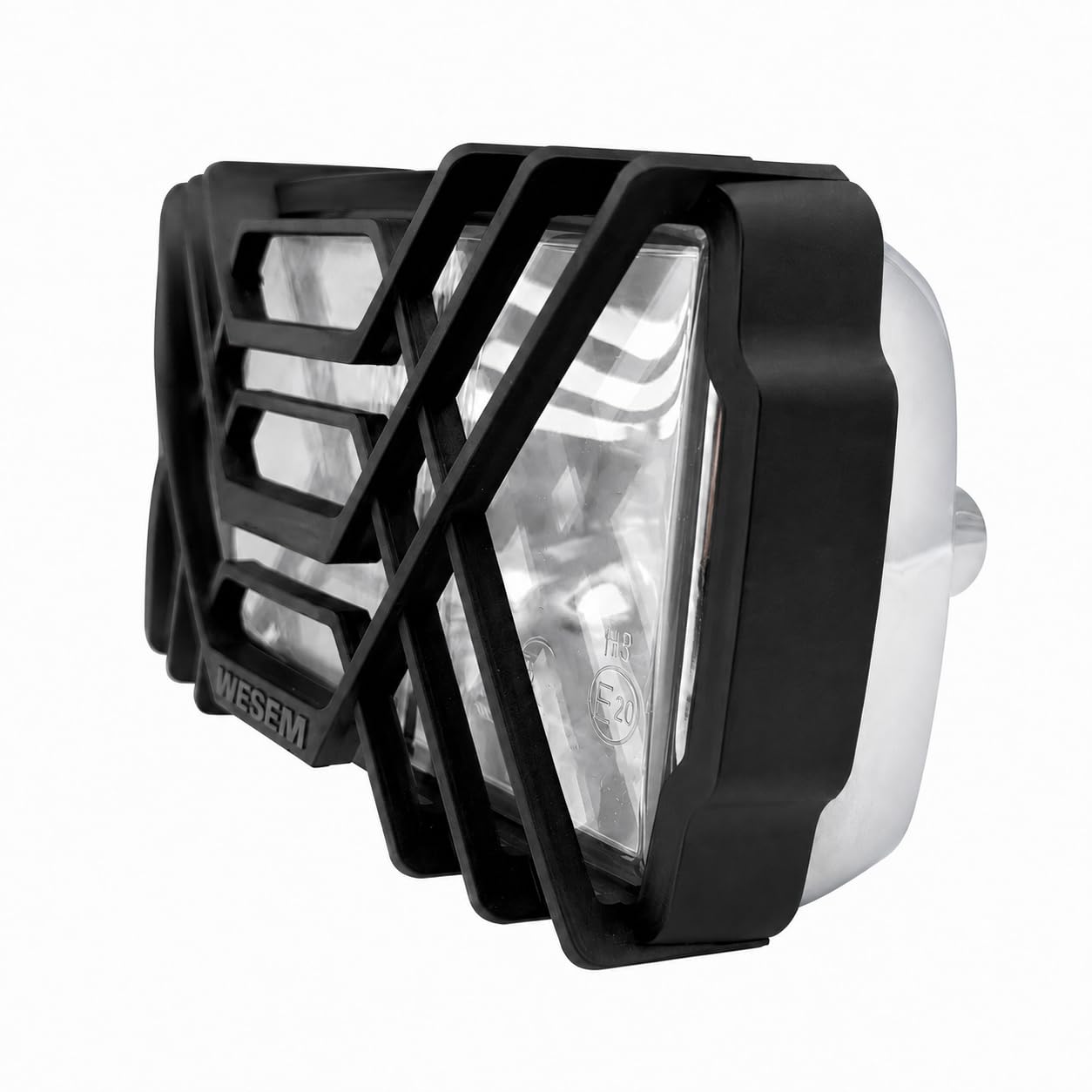 Matel Service 2x Fernscheinwerfer H3 220x123x120 mm E20 für Traktor LKW Nutzfahrzeug – Chrom Klarglas mit Schutzgitter ohne Glühlampen