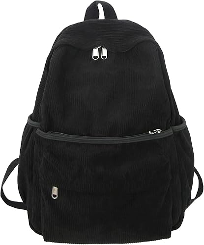 Preppy - Mochila de pana estética de 15.6 pulgadas, mochila universitaria para computadora portátil, mochila para libros, mochila de viaje, Negro -,