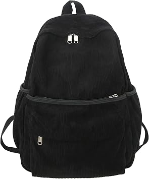 Preppy Corduroy Aesthetic Backpack 15.6 inch Laptop College Backpack Cute Book Bag Travel Rucksack Daypack One Size,Black