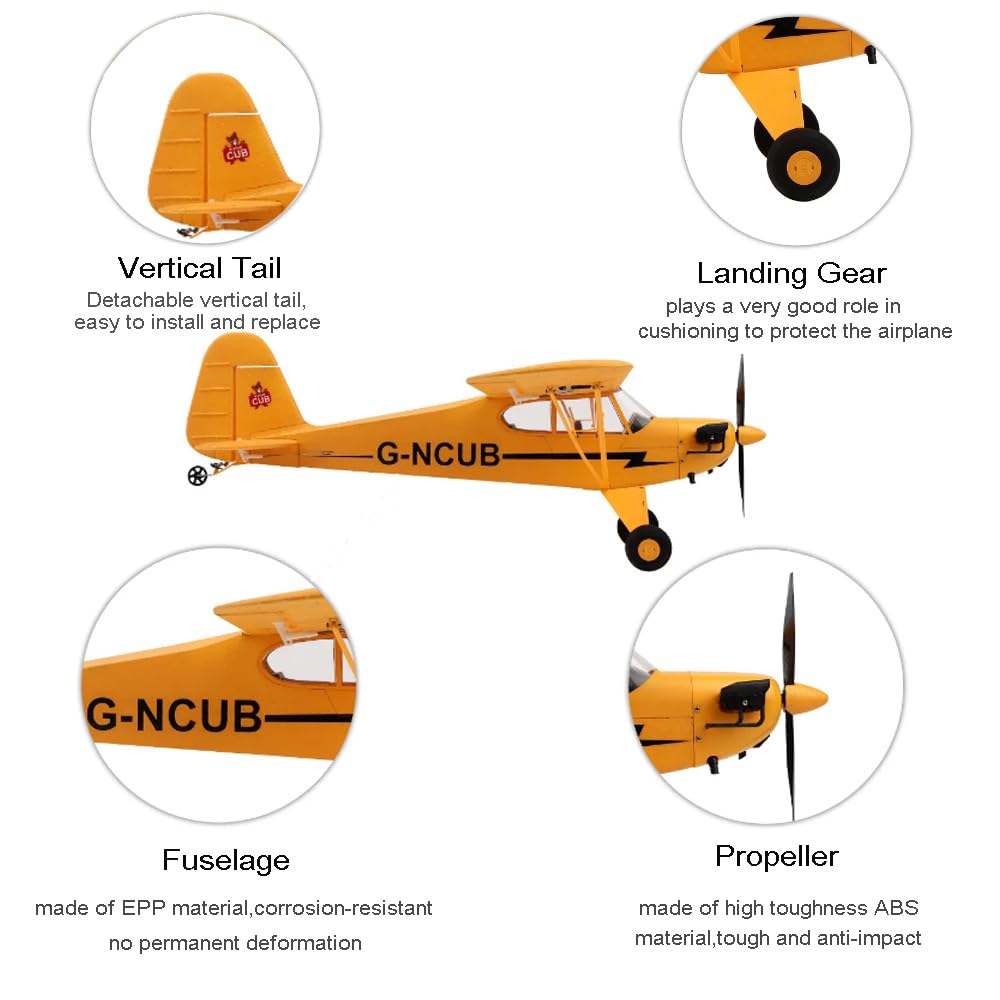 Avión RC, J3-Cub de 5 Canales Avión de Control Remoto para Adultos, Motor sin Escobillas 1406,Exteriores 3D/6G ala Fija Avion RC con Piezas Reemplazables