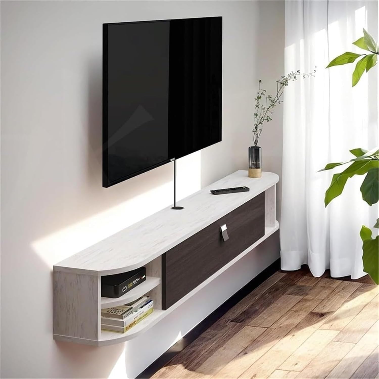 mobile TV Moderna console TV sospesa, supporto TV a parete, scaffale for centro di intrattenimento con spazio aperto for soggiorno(White,1.2m)