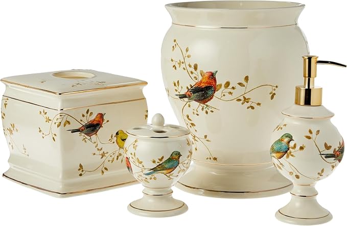 Avanti Linens - Lotion Pump/Soap Dispenser, Countertop Accessories, Nature Inspired Bathroom Decor (Gilded Birds Collection)