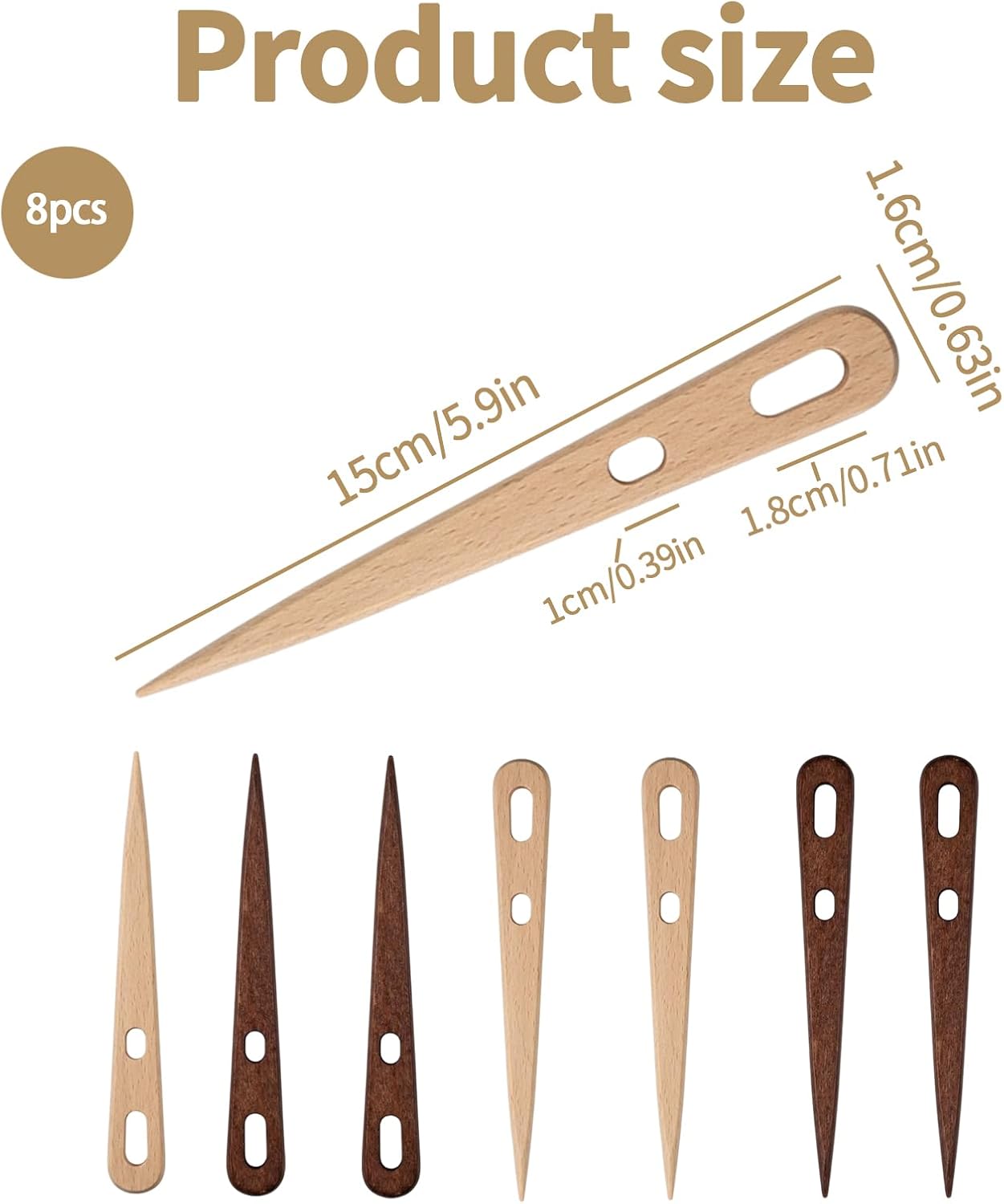 8PCS Nalbinding Needles, Beech Wood Weaving Needles and Weaving Tools for Large Needle Projects, Durable Weaving Accessories for Crafting and Textile Work, Smooth Wooden Sewing Needles Large Eye Set