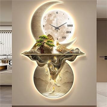 Wall Art Decor Wall Clock Beautiful With Led Light Modern Living Room Entryway Ation With Gold 23.6 * 35.4In