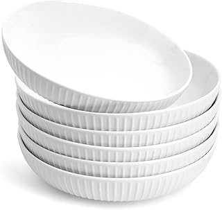 8" Large Pasta Bowls:24 oz Ceramic Bowl Plates Set of 6:Microwave Dishwasher Safe Shallow Dinner Bowls - Kitchen/Party/Home Daily Use/Restaurant - Gifts for Newlyweds/Households, 6 White