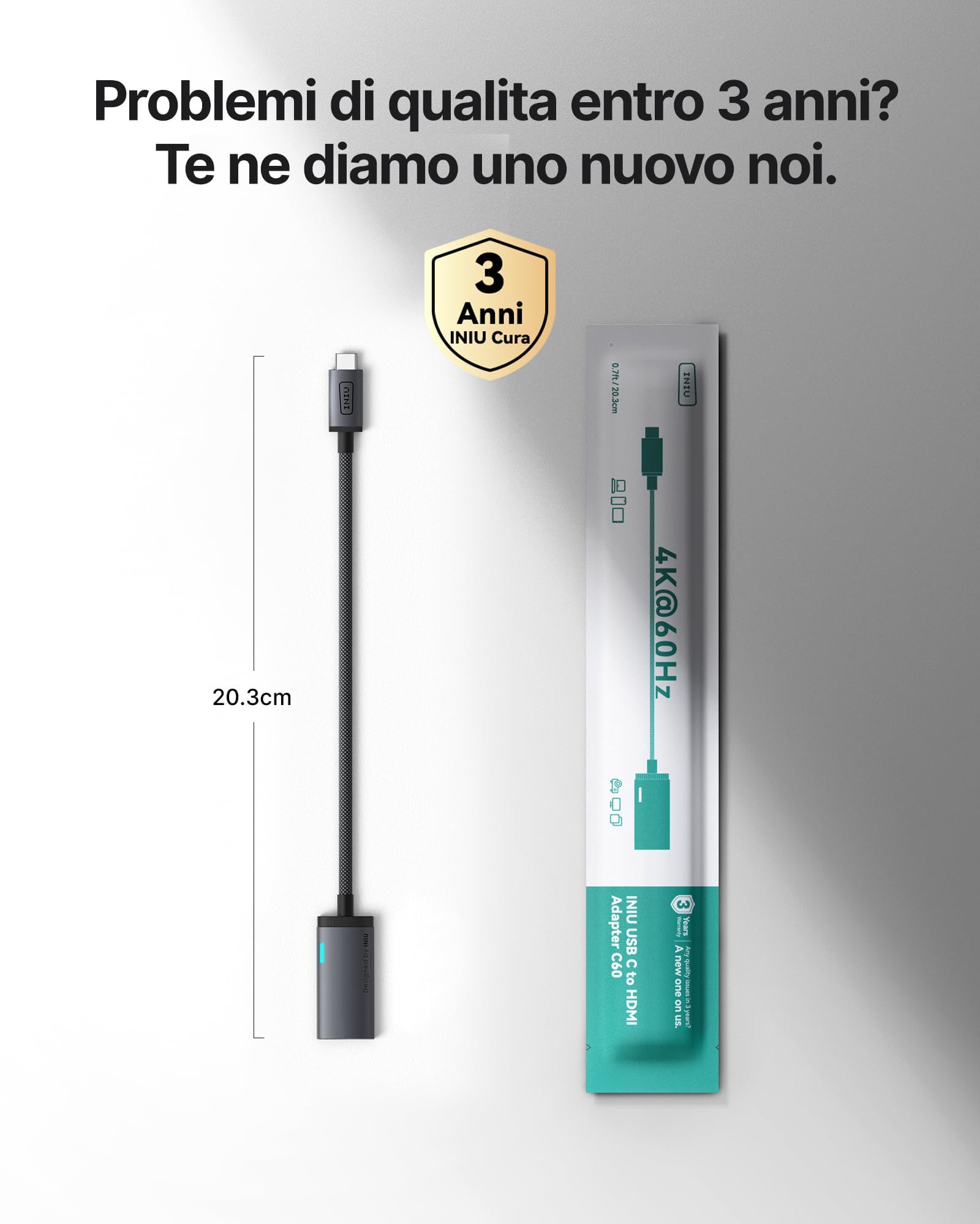 INIU Adattatore USB C a HDMI 4K@60Hz Certificato HDMI Ufficiale Compatibile Thunderbolt 3/4