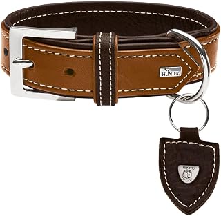 HUNTER TARA Dog Collar Leather, Ox Leather, Durable, Weatherproof, 50 (S-M), Cognac/Dark Brown