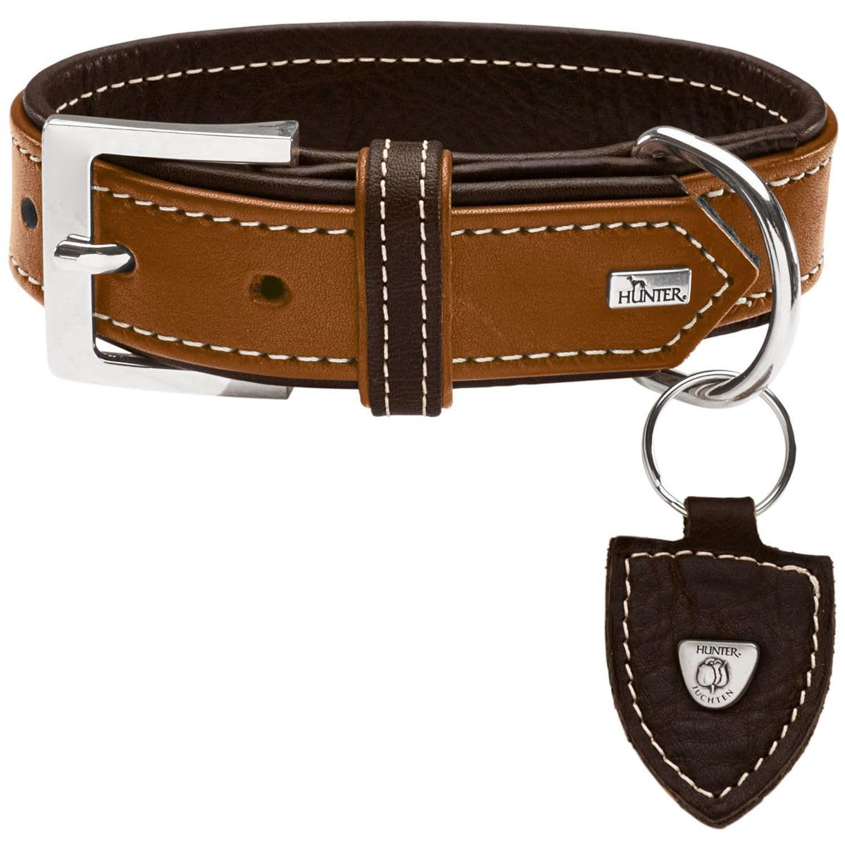HUNTER TARA Hundehalsband, Leder, Juchtenleder, belastbar, witterungsbeständig, 60 (M-L), cognac/dunkelbraun