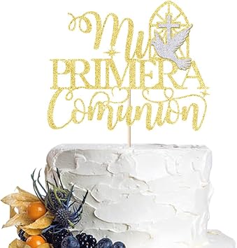 1 PCS Spanish Mi Primera Comunion Cake Topper,First Holy Communion Baptism Cake/God Bless Cake Decorations/Baby Shower Decorations Supplies Mi Primera Comunion