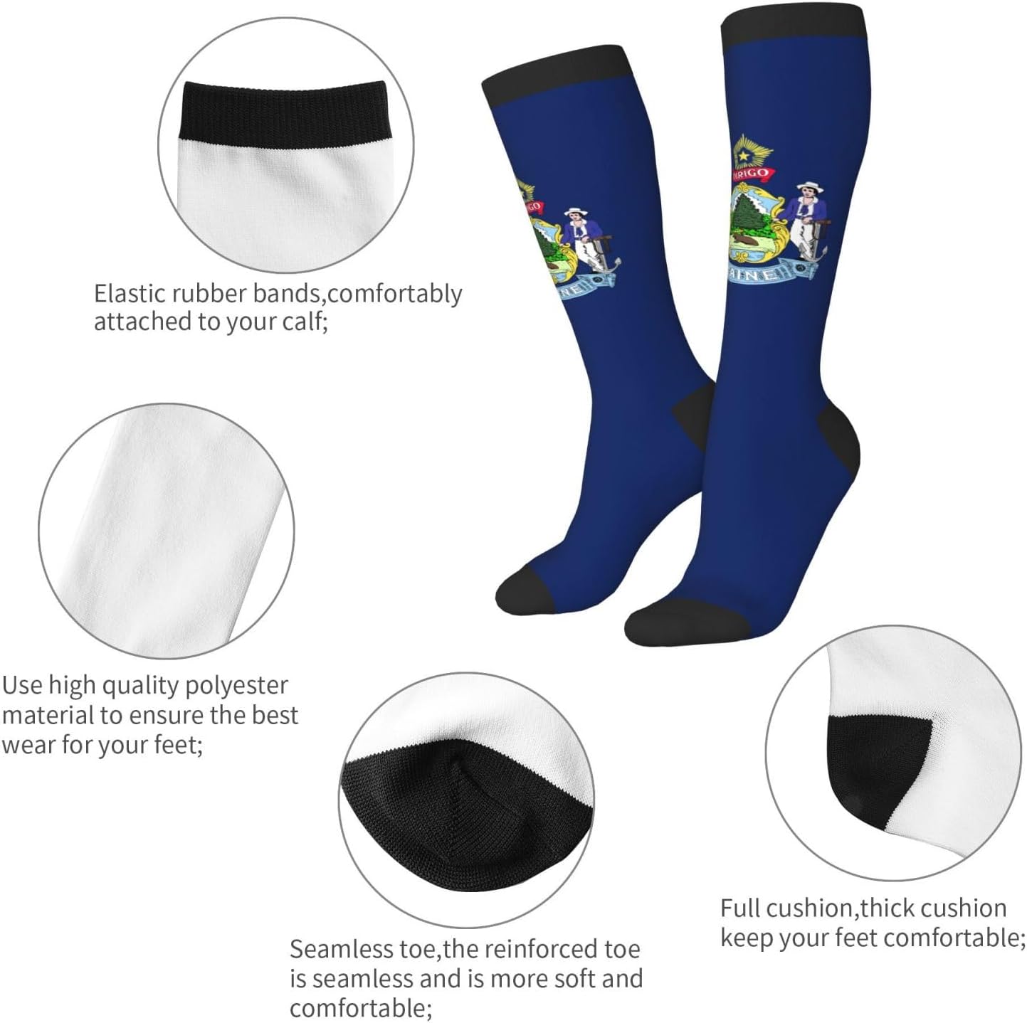 Maine State Flag Print Adult Socks, Elastic Stretch Socks,Soft Breathable For Daily Sports Casual Wear