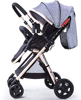 Cochecito con asa reversible El cochecito se puede sentar y recostar Ultraligero cochecito plegable portátil Marco blanco y dorado (Color : Gold line gray)