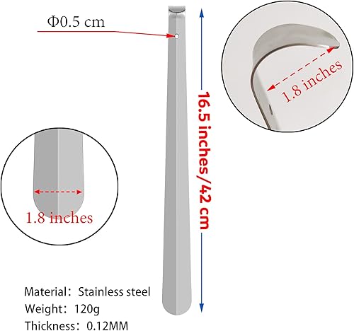 Vista 7 de Cuerno de zapatos de mango largo para personas mayores, calzadores de metal de 16.5 pulgadas de largo para hombres, mujeres y niños, herramienta
