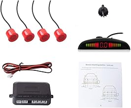 EKYLIN Car Auto Vehicle Reverse Backup Radar System with 4 Parking Sensors Distance Detection + LED Distance Display + Sound Warning (Red Color)