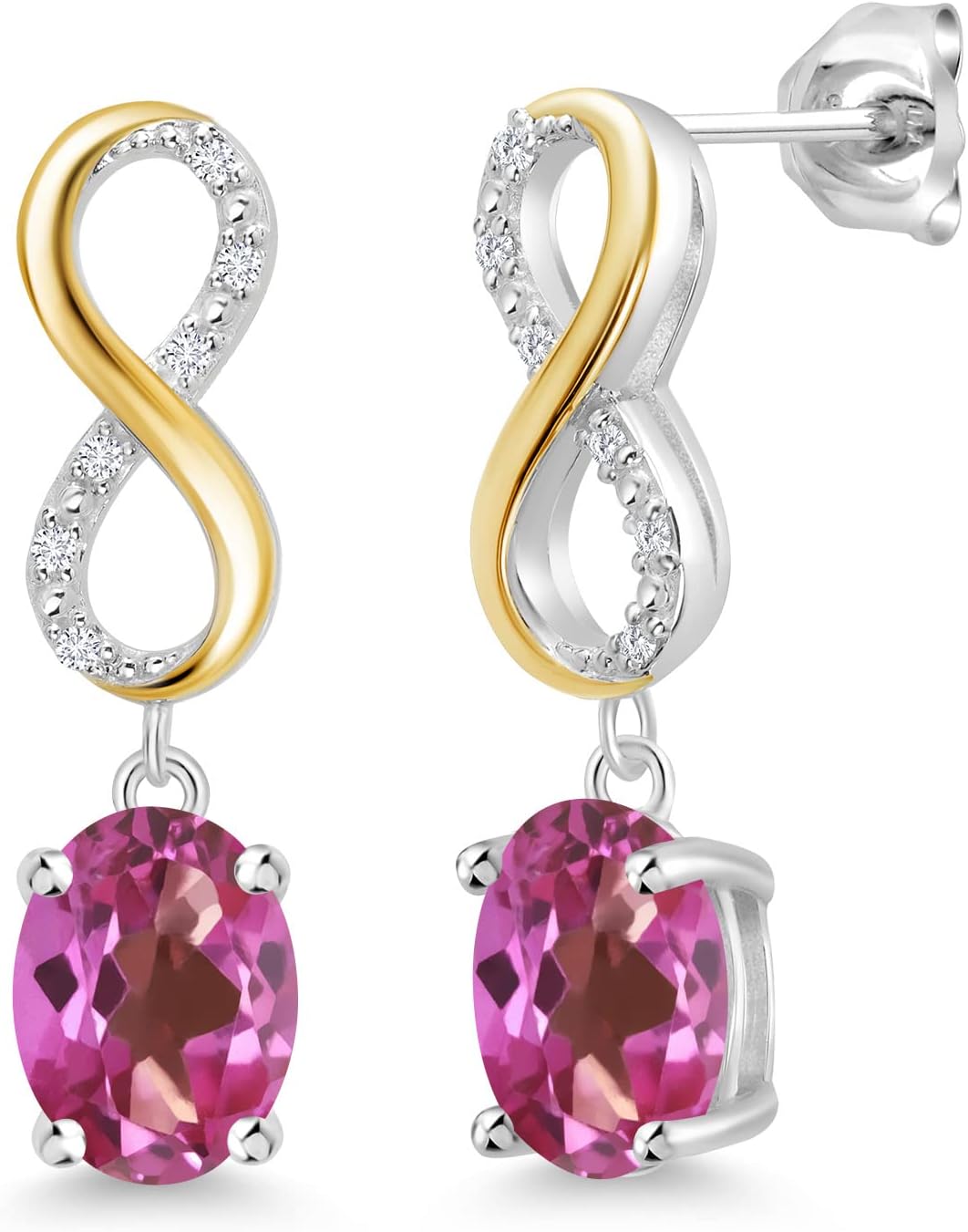 Gem Stone King Dangle Infinity Earrings For Women | 8X6MM Oval Cut Gemstone Birthstone and Lab Grown Diamond | 925 Silver 10K Yellow Gold | Fine Jewelry Gifts for Her Mom Women Wife