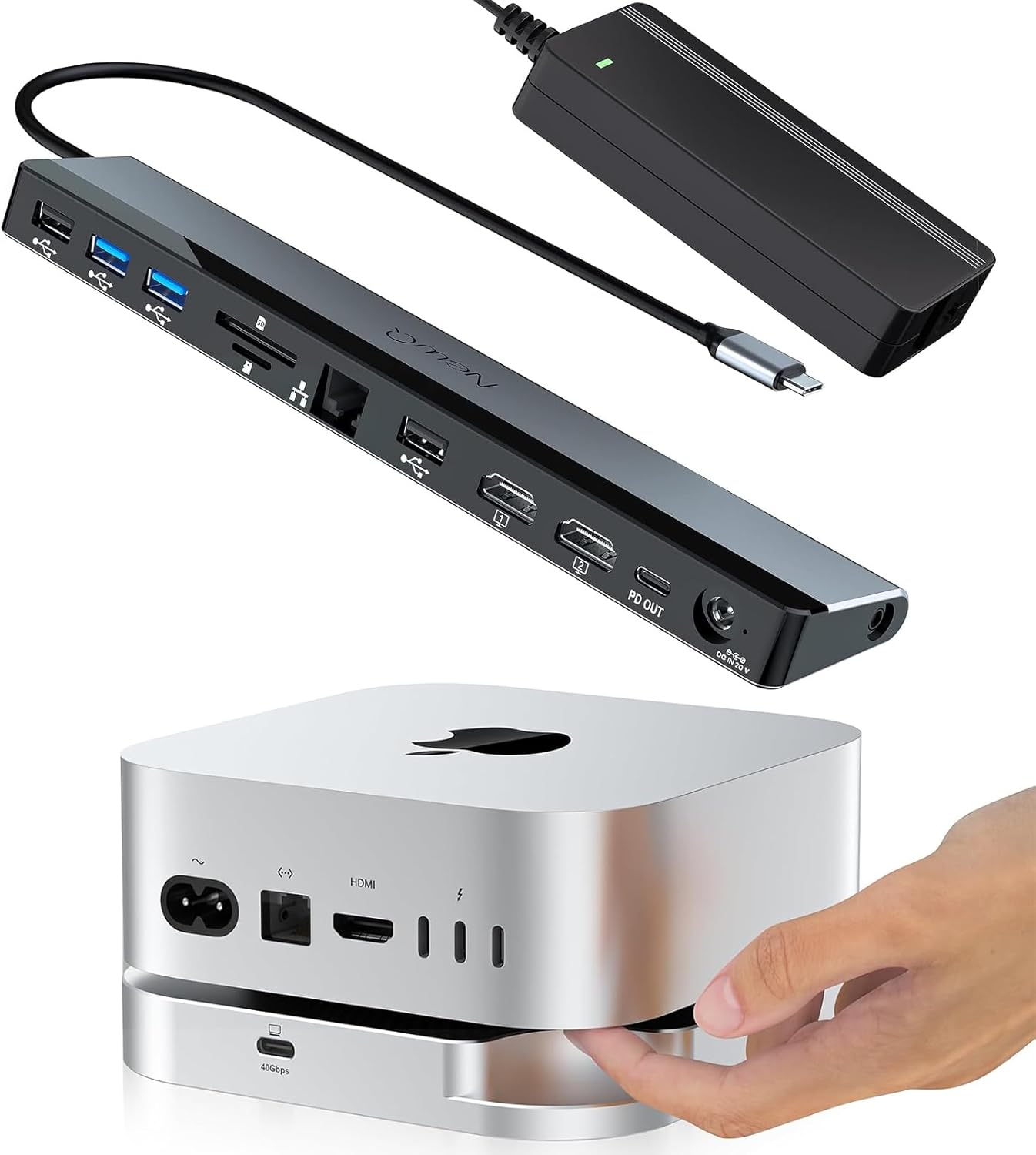 Mac mini M4 Dock with 40Gbps M.2 NVMe SSD Enclosure and USB C Docking Station Dual Monitor