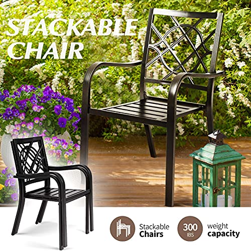 Suncrown 7-Piece Outdoor Wrought Iron Chairs And Table Patio Dining Furniture Set - 6 Stackable Metal Chairs, 1 Steel Slat Bistro Table For Garden Backyard Deck #TOP5