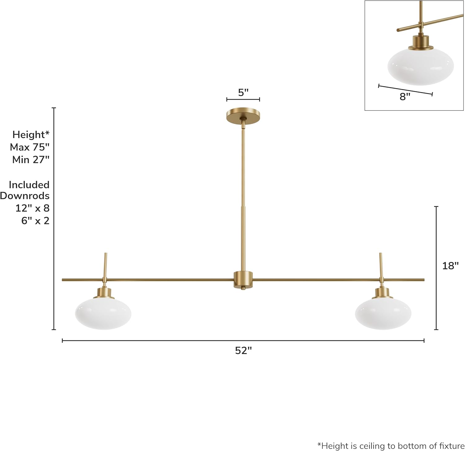 Hunter Getty Jasmine Roth 2 Light Large 52 Inch Linear Luxe Gold - Cased White