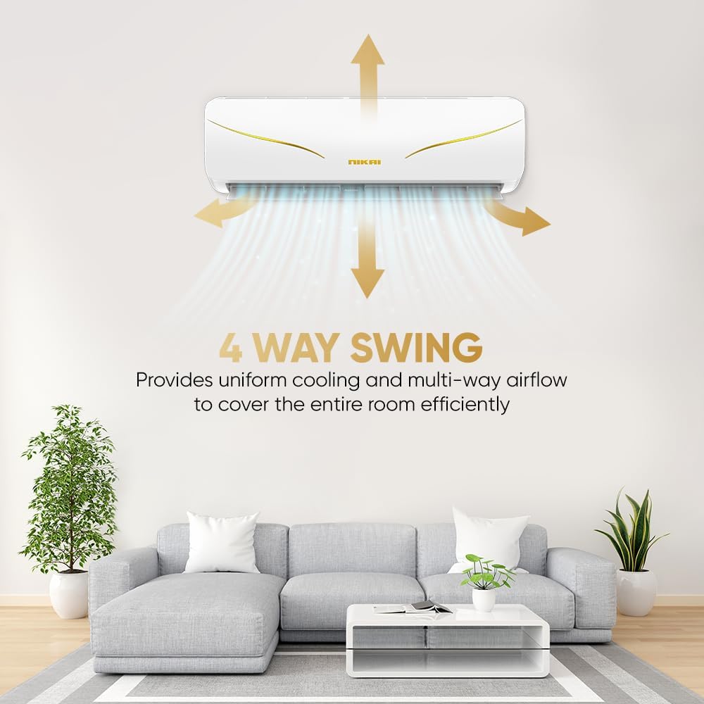 Diagram showing 4-way airflow from the Nikai Split AC unit