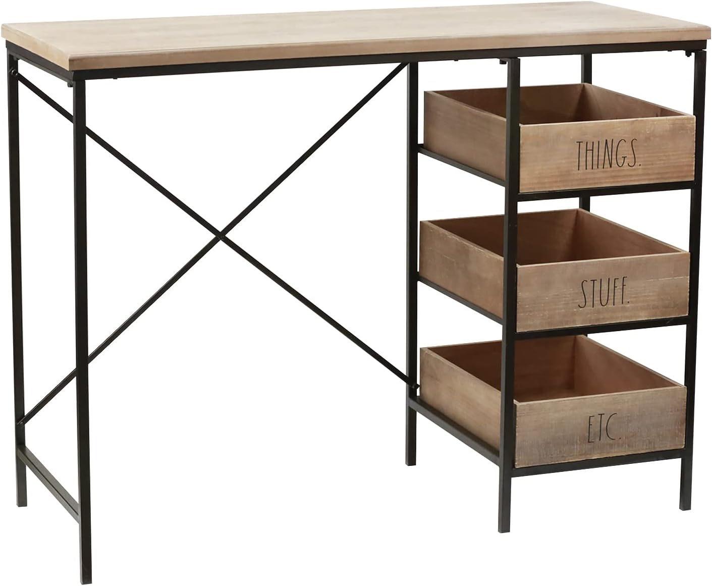 Rae Dunn Wood Desk - Computer Desk with Drawers, Writing Desk, Work Desk for Home Office, Craft Table, Study Desk, PC Desk - Industrial Wooden Large Desk with Modern Metal Frame - Compact Workstation