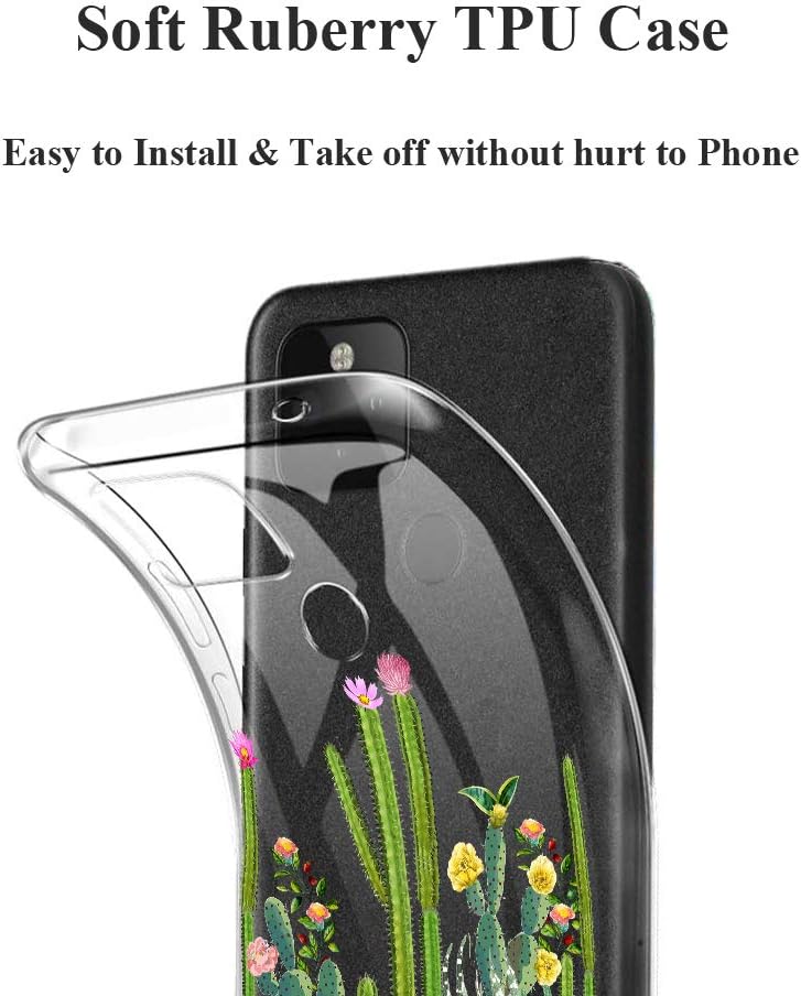 Unov Pixel 5 Case Clear with Design Soft TPU Shock Absorption Slim Embossed Pattern Protective Back Cover for Pixel 5 6 inch (Cactus Succulents)